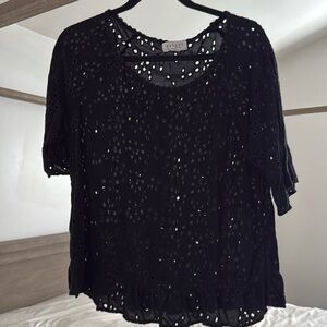 Velvet Black Eyelet Blouse Medium